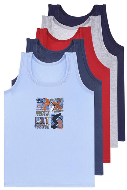 Boy's Undershirt Wide Strap Printed 5 Pack Waiter