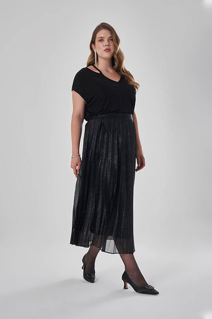 Tulle Glitter Pleated Black Skirt