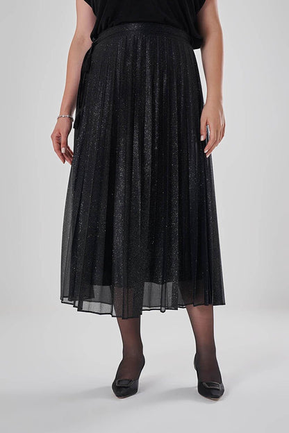 Tulle Glitter Pleated Black Skirt