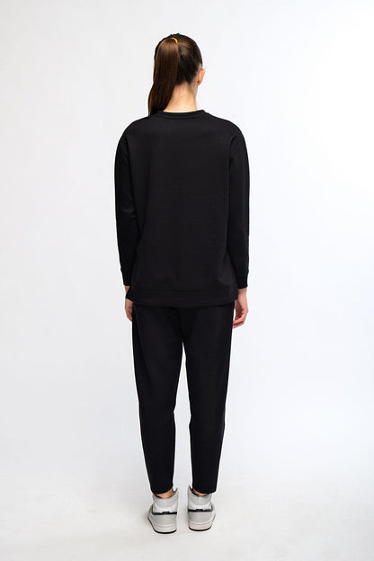 Black Women's Slit Detailed Sweatshirt - Frey