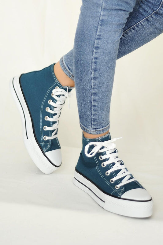 Lace-up Thick Sole Ankle Linen Women's Sneaker 10-8888-22