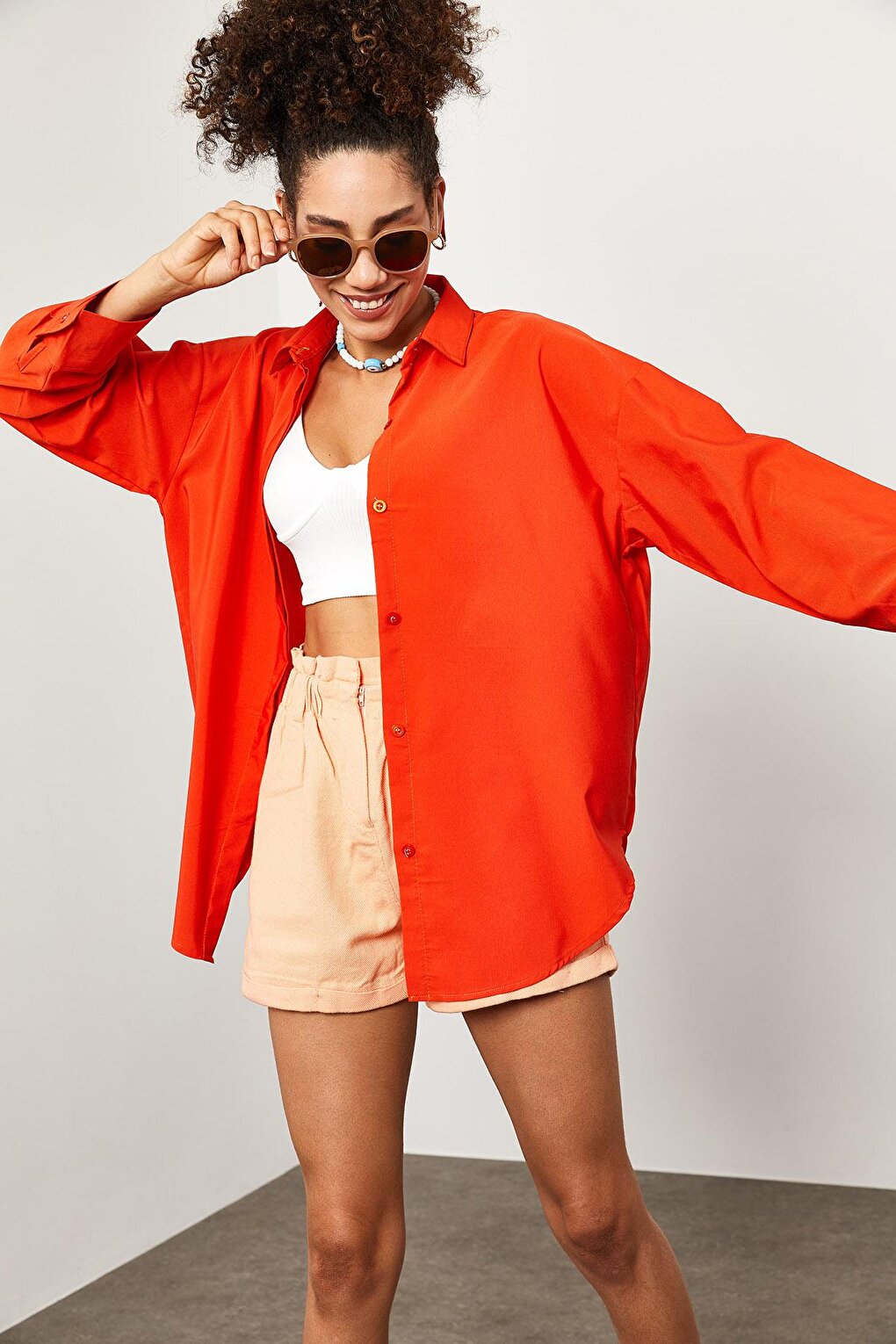 Orange Oversize Long Shirt 2KXK2-45625-11