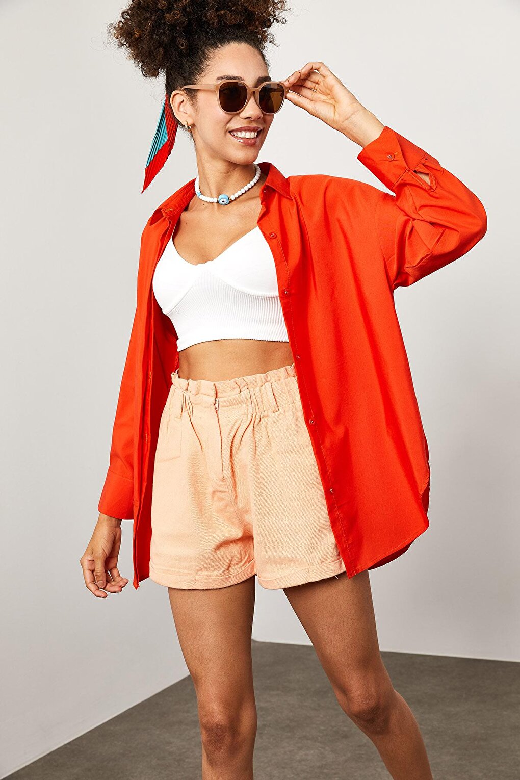 Orange Oversize Long Shirt 2KXK2-45625-11