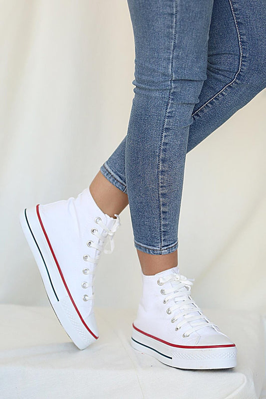 Lace-up Thick Sole Ankle Linen Women's Sneaker 10-8888-22