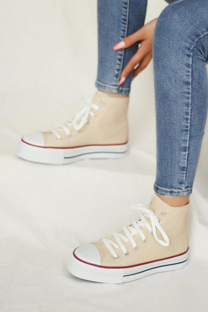 Lace-up Thick Sole Ankle Linen Women's Sneaker 10-8888-22