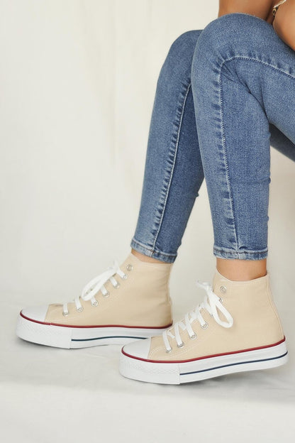 Lace-up Thick Sole Ankle Linen Women's Sneaker 10-8888-22