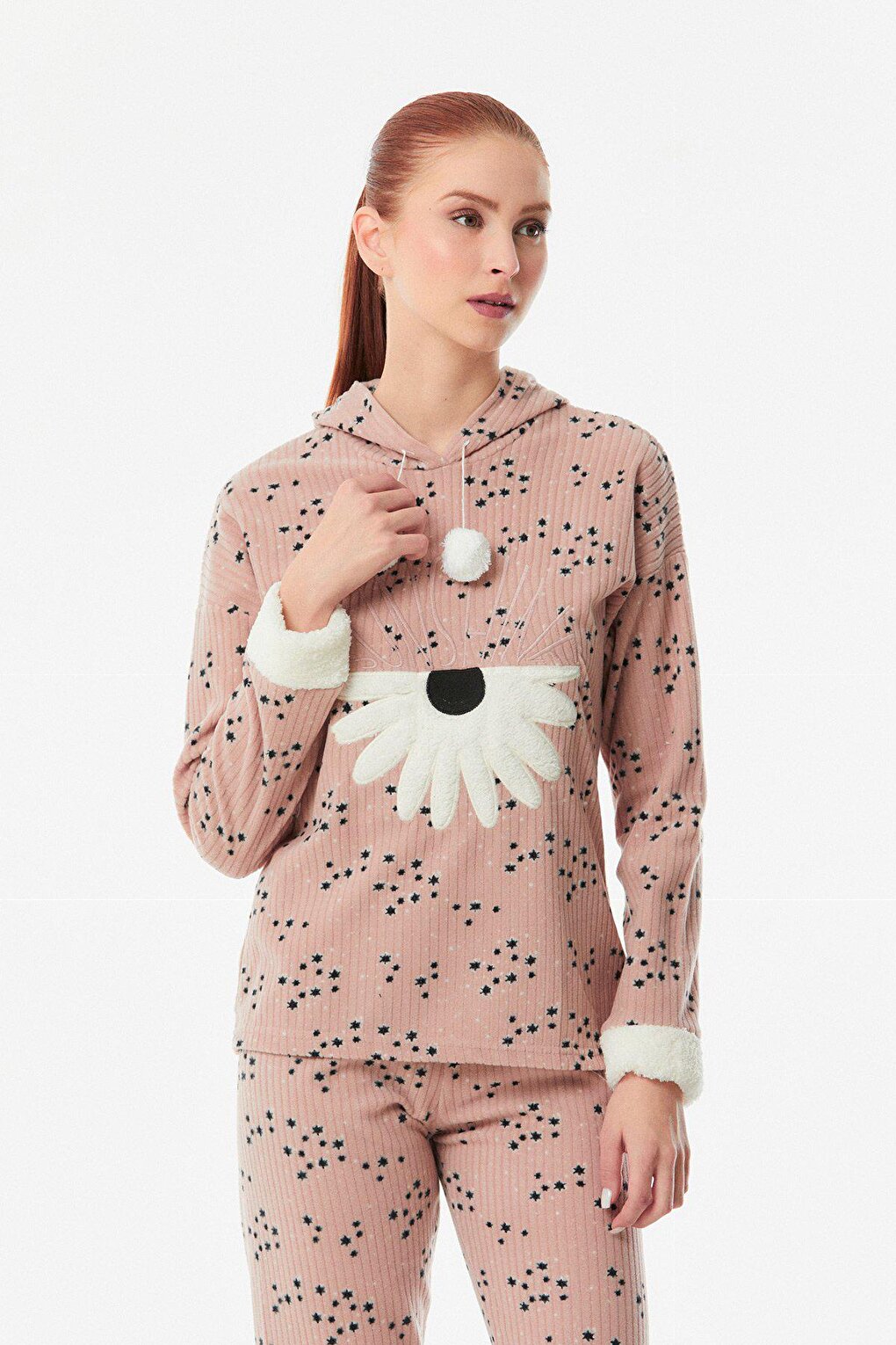 Star Printed Hooded Pajama Set