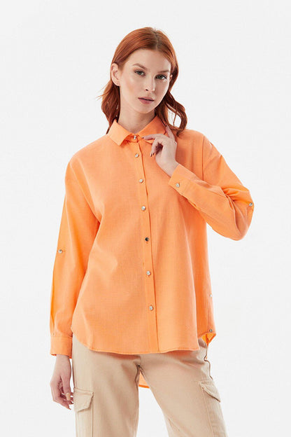 Casual Linen Shirt with Folded Sleeves