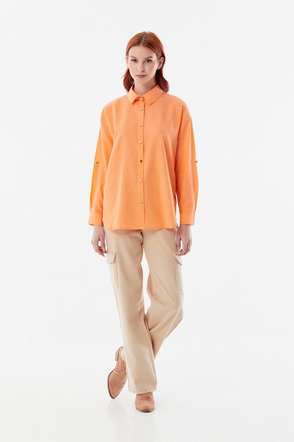 Casual Linen Shirt with Folded Sleeves