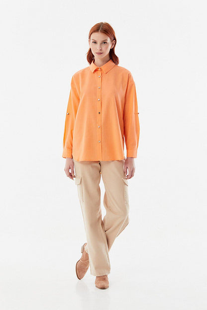 Casual Linen Shirt with Folded Sleeves