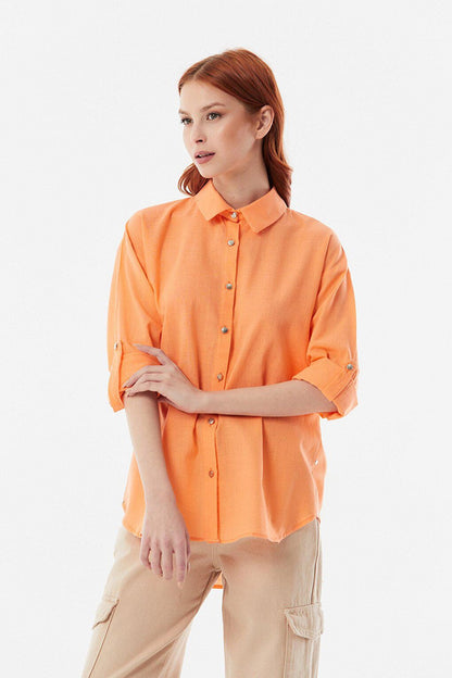 Casual Linen Shirt with Folded Sleeves