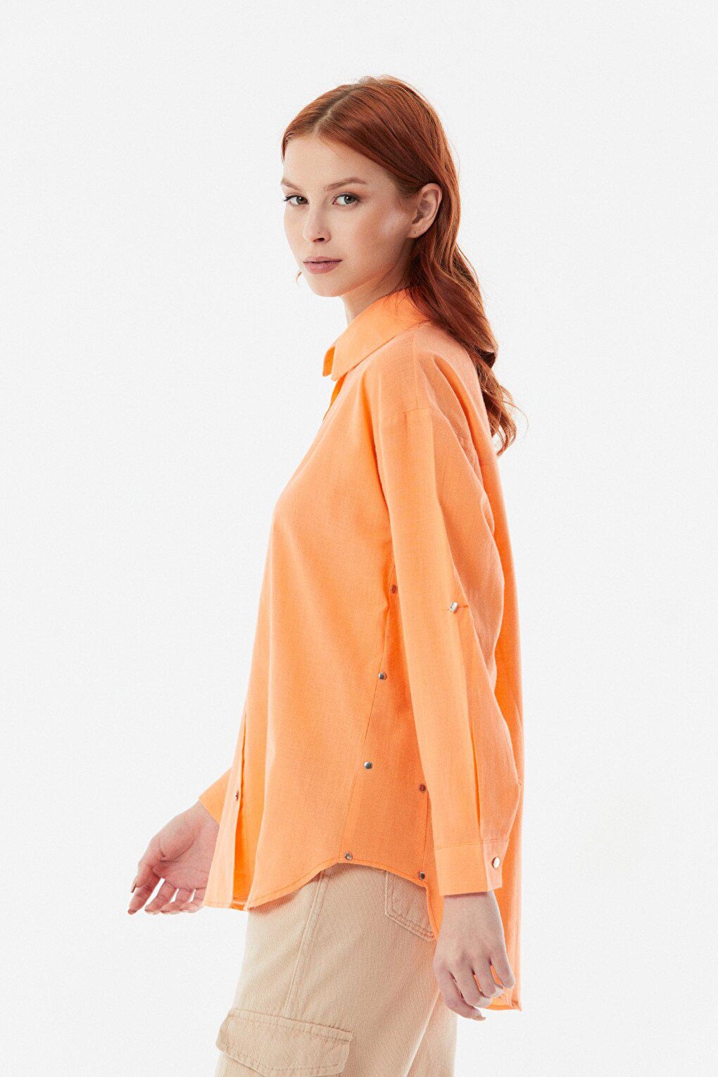 Casual Linen Shirt with Folded Sleeves