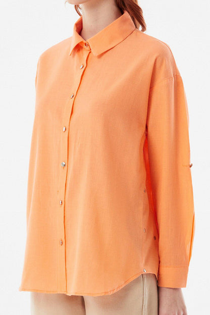 Casual Linen Shirt with Folded Sleeves