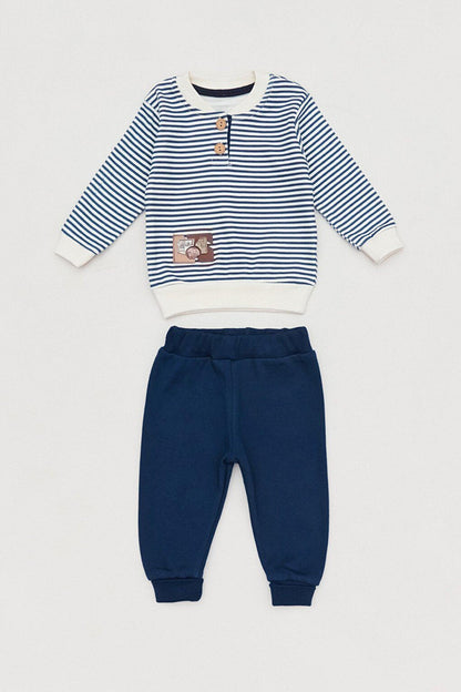 Striped Crew Neck Baby Boy Suit