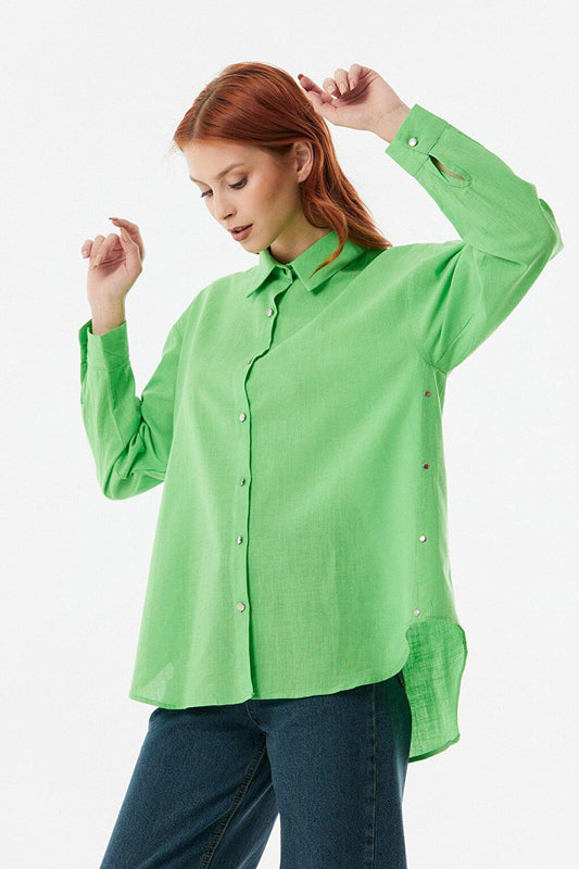 Casual Linen Shirt with Folded Sleeves