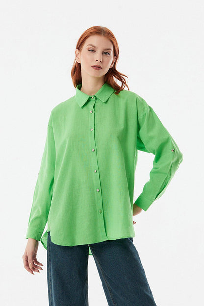 Casual Linen Shirt with Folded Sleeves