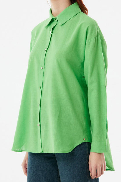 Casual Linen Shirt with Folded Sleeves