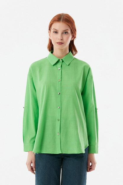 Casual Linen Shirt with Folded Sleeves