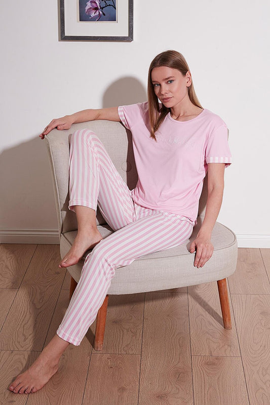 Bamboo Blend Soft Textured Crew Neck Pajama Set 6097605