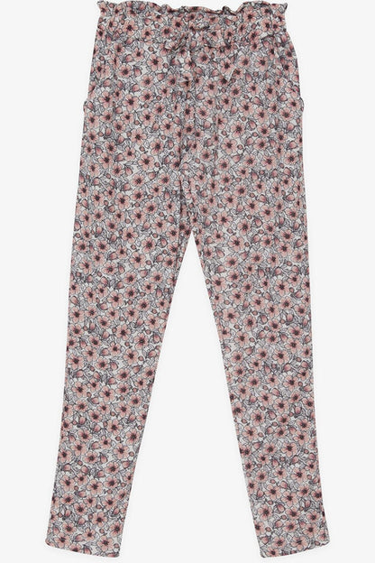 Girls' Tights Trousers with Bow and Flowers in Ecru (Age 6-12)