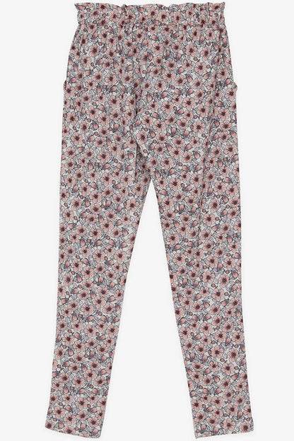 Girl's Leggings Trousers Bow Floral Ecru (Ages 8-12)