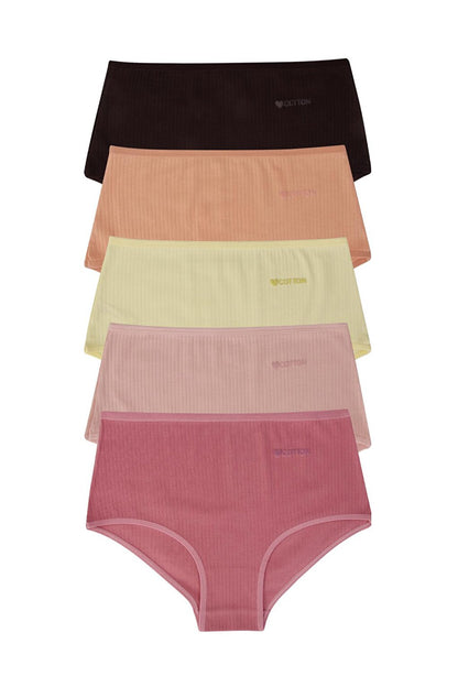 Women's High Waist Ribbed 5-Piece Panties