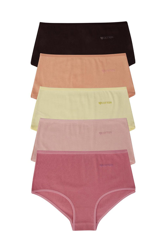 Women's High Waist Ribbed 5-Piece Panties