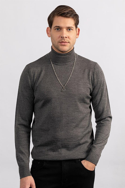 Slim Fit Full Turtle Collar Plain Wool Men's Sweater