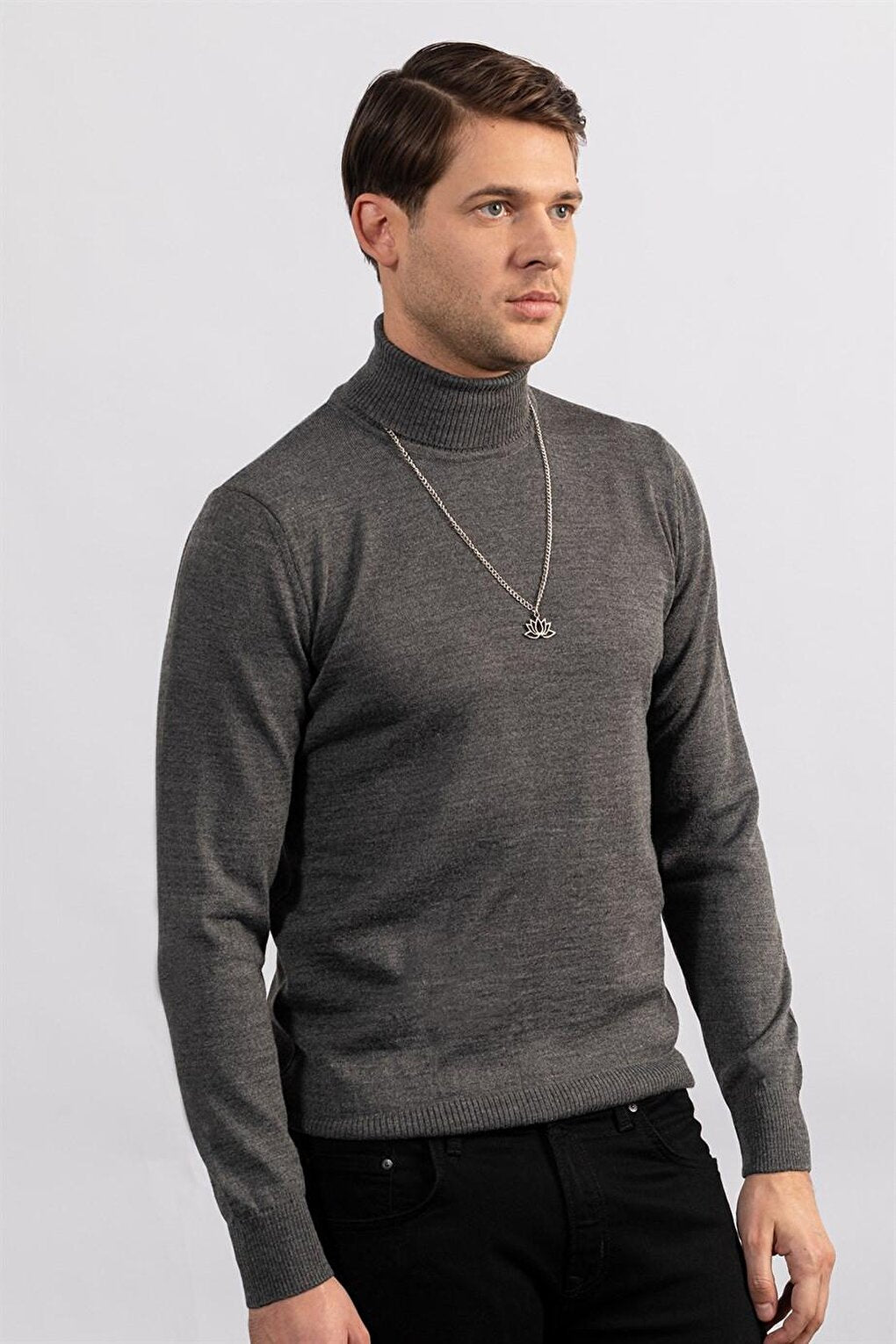 Slim Fit Full Turtle Collar Plain Wool Men's Sweater