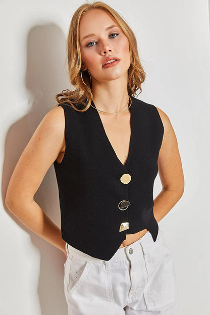 Women's Buttoned Knitwear Vest