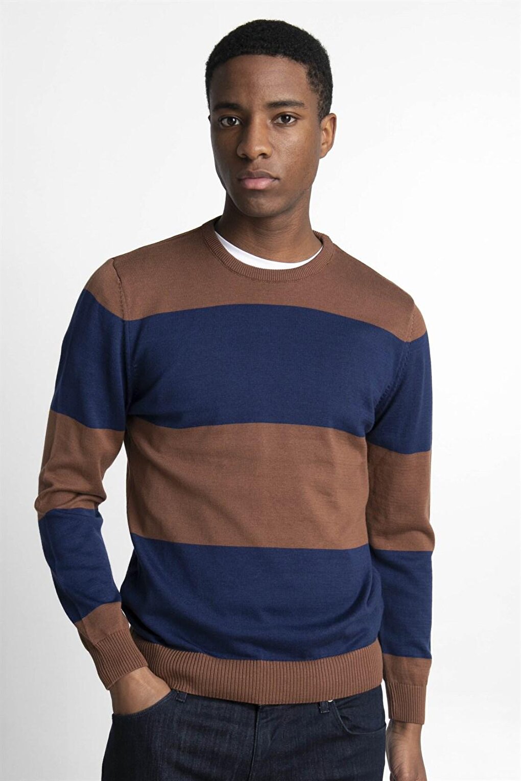 Slim Fit Narrow Cut Crew Neck Patterned Men's Colorful Sweater