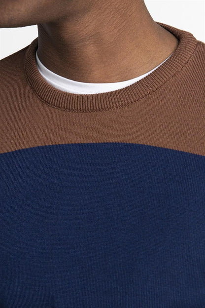 Slim Fit Narrow Cut Crew Neck Patterned Men's Colorful Sweater