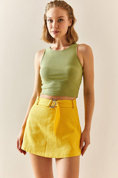 Yellow Belted Short Skirt 3YXK7-47337-10