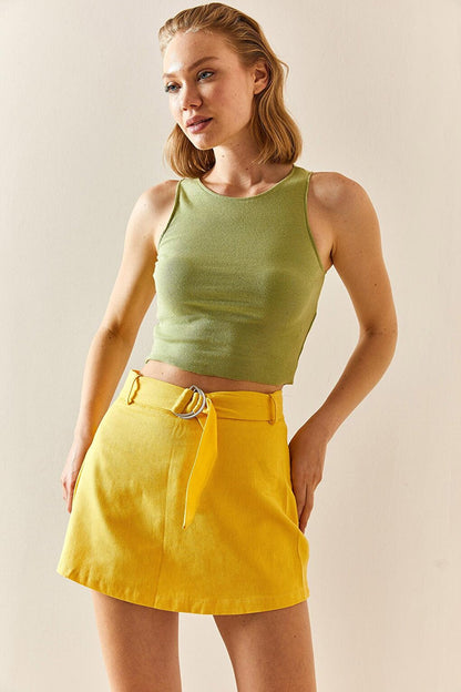 Yellow Belted Short Skirt 3YXK7-47337-10