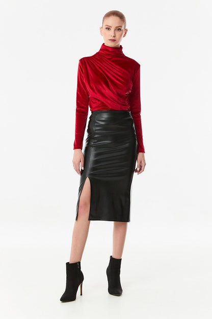 Faux Leather Midi Skirt