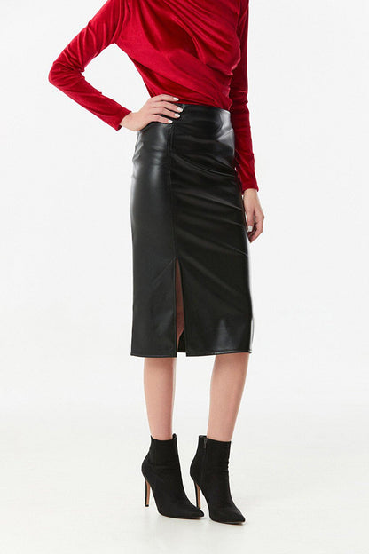 Faux Leather Midi Skirt