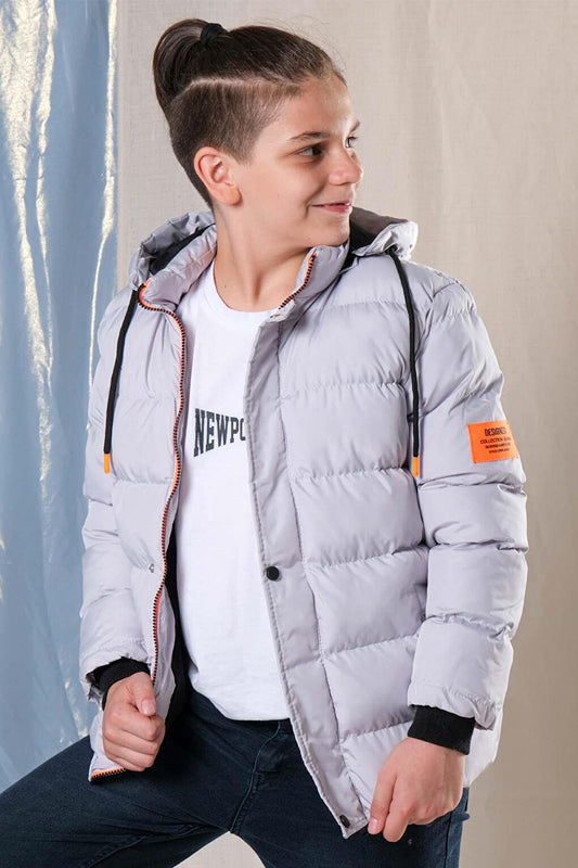 Hooded Boy's Puffer Coat with Fleece Inside