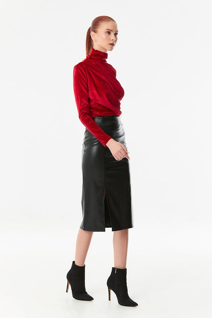 Faux Leather Midi Skirt