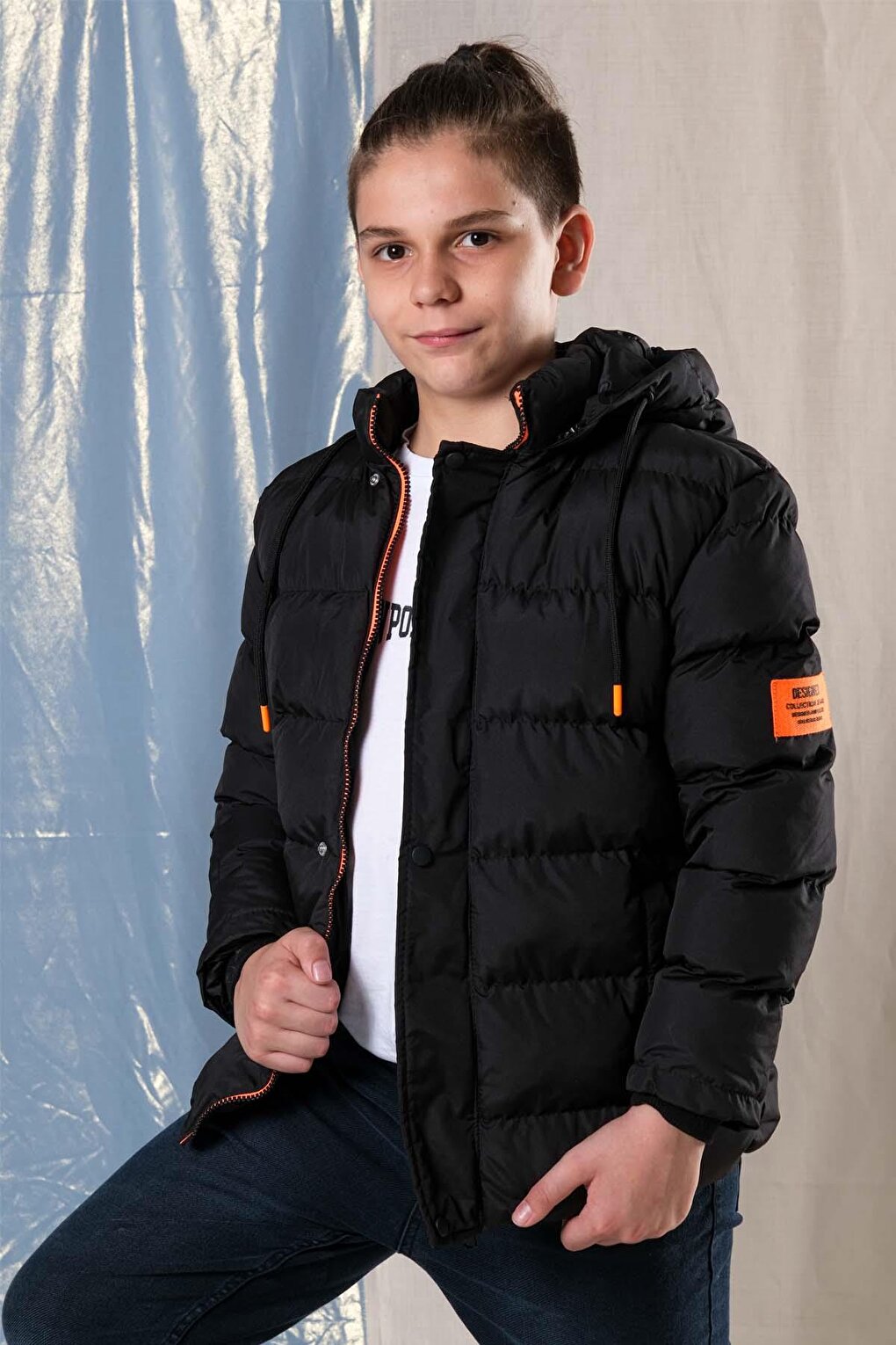 Hooded Boy's Puffer Coat with Fleece Inside