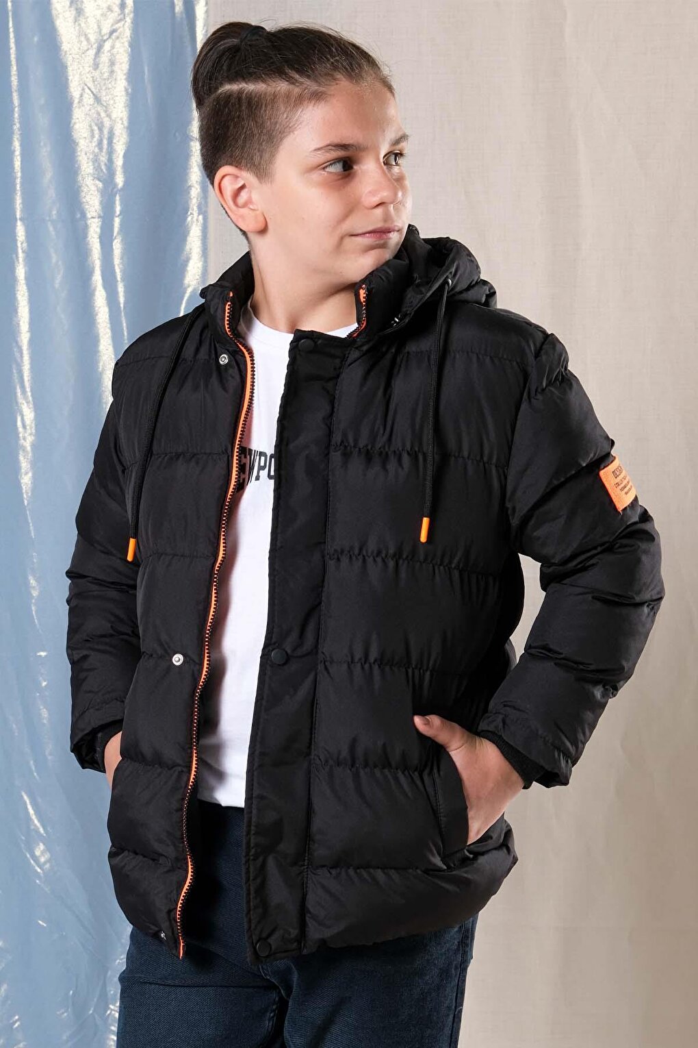 Hooded Boy's Puffer Coat with Fleece Inside