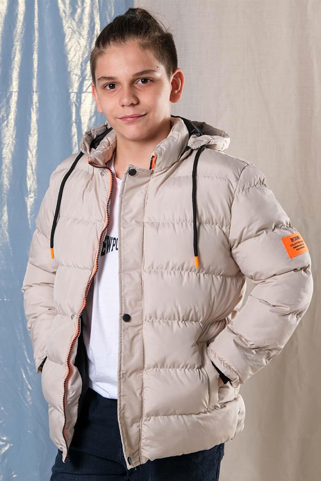 Hooded Boy's Puffer Coat with Fleece Inside