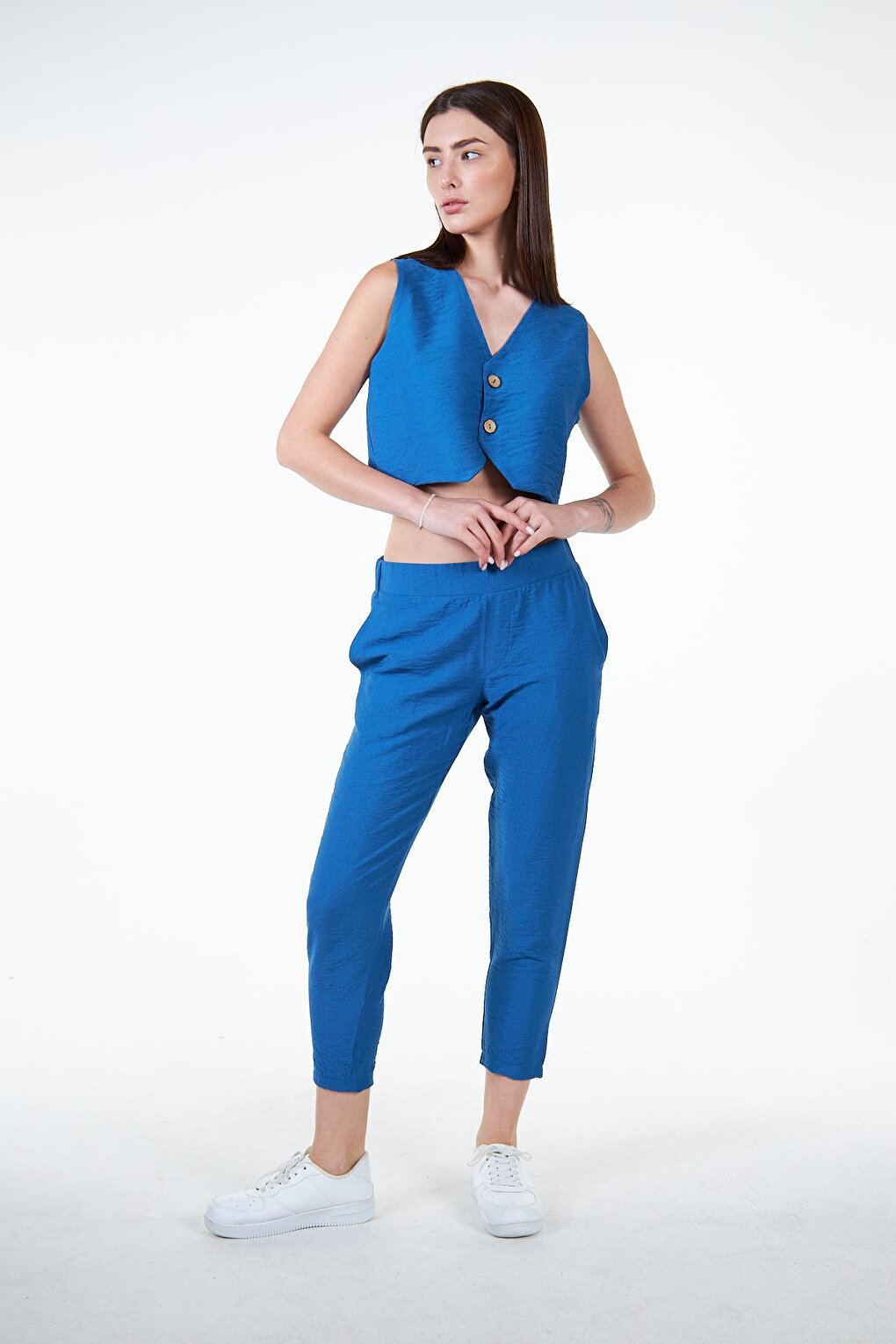 Blue Women's Linen Look Crop Vest - Rebeca