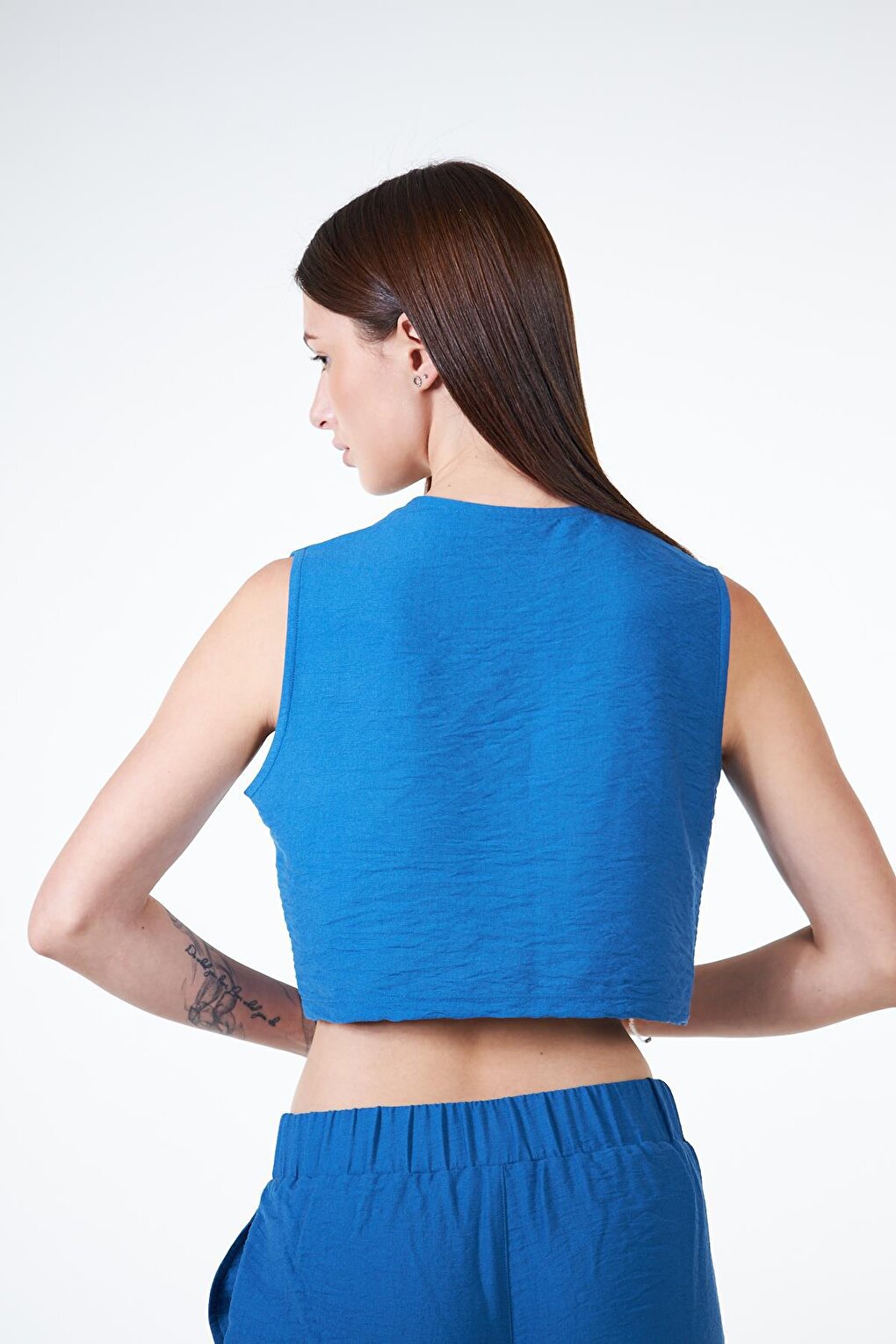 Blue Women's Linen Look Crop Vest - Rebeca