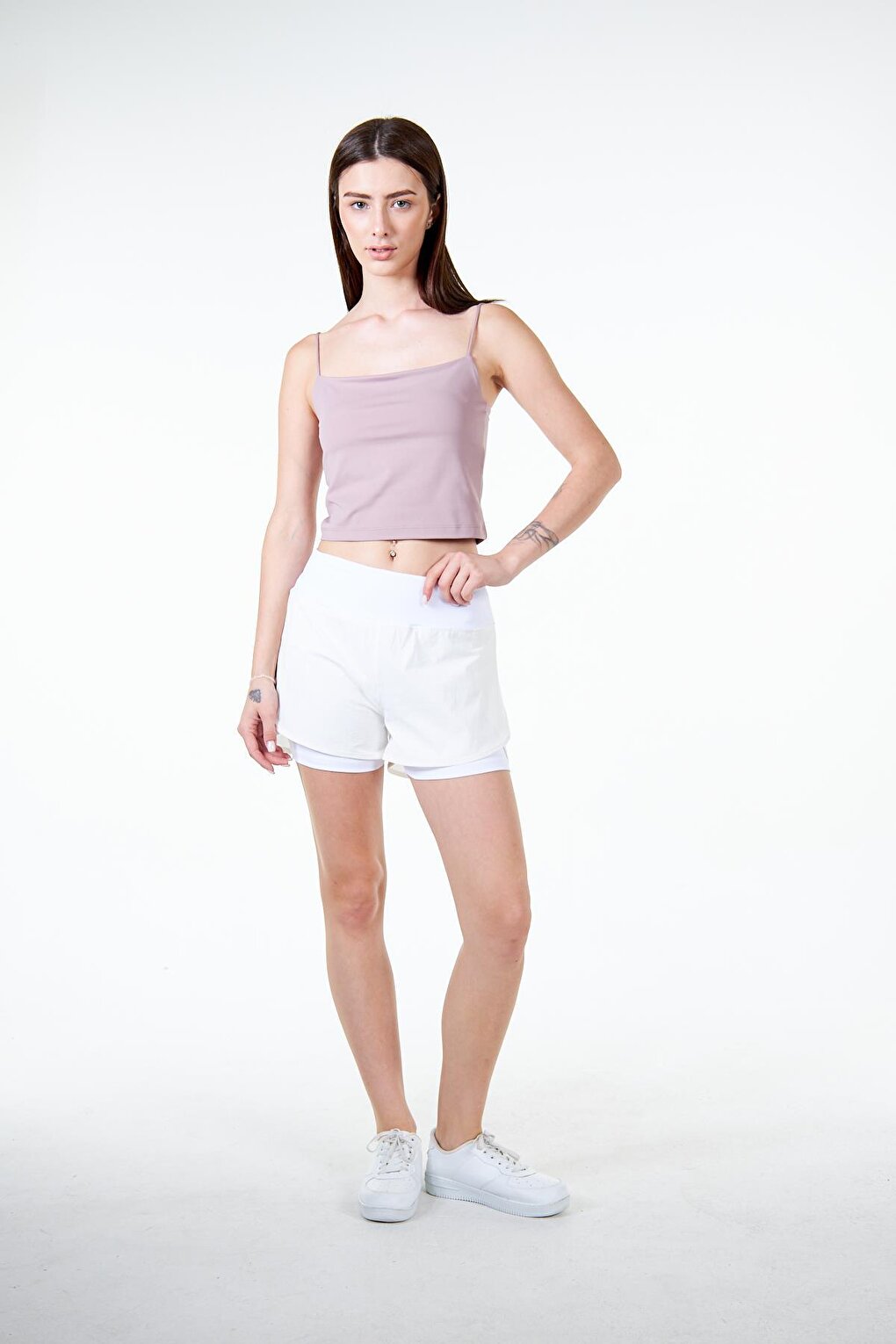 White Women's 2 Layer Sports Shorts with Leggings 2in1 - Lucia