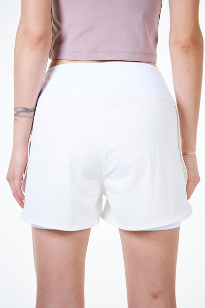 White Women's 2 Layer Sports Shorts with Leggings 2in1 - Lucia