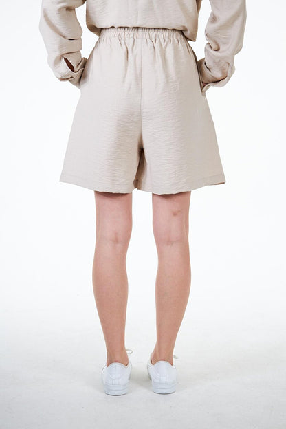 Beige Women's Woven Linen Look Comfortable Fit Shorts - Noe