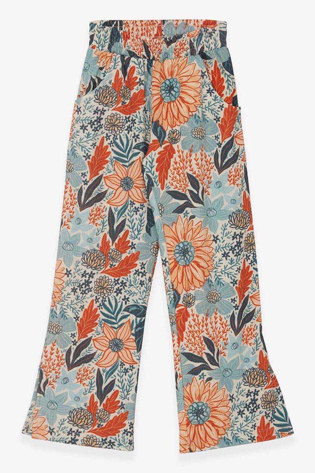 Girl's Trousers with Floral Pattern and Slit on the Leg, Mixed Color (Age 8-14)