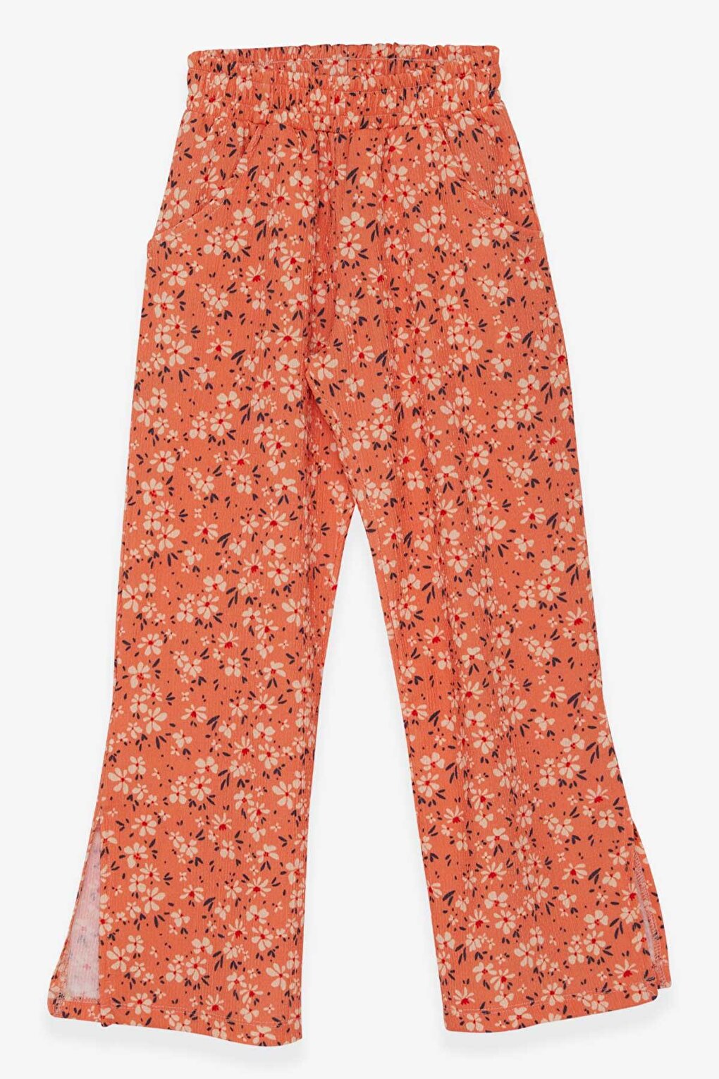 Girl's Trousers Orange with Floral Pattern and Slit on the Leg (Age 8-14)