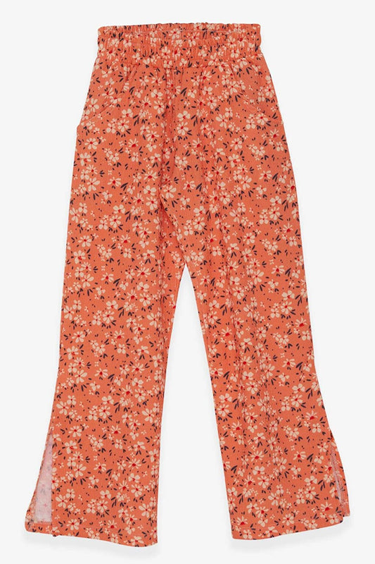 Girl's Trousers Orange with Floral Pattern and Slit on the Leg (Age 8-14)