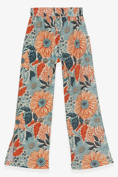 Girl's Trousers with Floral Pattern and Slit on the Leg, Mixed Color (Age 8-14)